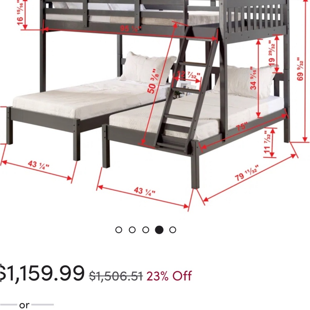 Gray L-Shaped Bunk Bed with Twin and Full Configuration